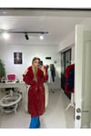 Kırmızı Rugan Kürklü Pardesü