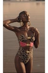 leoparlı pembe strablez mayo
