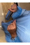 mavi kolu tüylü parlak fileli abaya elbise