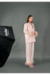 pembe tüylü ceket takım