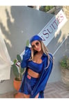 Saks Mavi Parlak 4 Lü Gömlek Takım