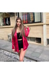 Saten Fuşya Gold Yazılı Ceket
