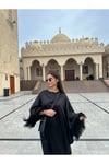 siyah saten kolları tüylü abaya