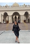 siyah saten kolları tüylü abaya