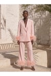 tozpembe tüylü ceket ve pantolon takım
