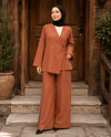 Dokulu Kumaş Bağlama Detaylı Kiremit Kimono Pantolon Takım