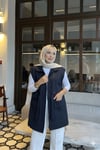 Cepli Bağlamalı ve Fermuarlı Tesettür Yelek - Lacivert