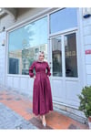 Gömlek Yakalı Tesettür Elbise-bordo