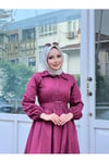 Gömlek Yakalı Tesettür Elbise-bordo