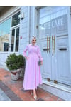 Gömlek Yakalı Tesettür Elbise-pembe