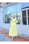 Gömlek Yakalı Tesettür Elbise-sarı