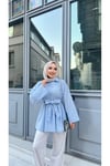 Kuşaklı Uzun Tesettür Gömlek