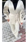 Nakışlı Pullu Triko Kimono Takım