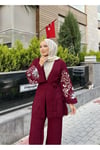 Nakışlı Pullu Triko Kimono Takım