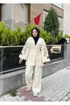 Nakışlı Pullu Triko Kimono Takım