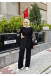 Nakışlı Pullu Triko Kimono Takım
