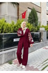 Nakışlı Pullu Triko Kimono Takım