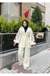 Nakışlı Pullu Triko Kimono Takım