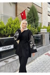 Nakışlı Pullu Triko Kimono Takım