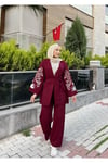 Nakışlı Pullu Triko Kimono Takım