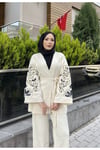 Nakışlı Pullu Triko Kimono Takım