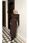 Seyyar Omuz - Gold Kemer Detaylı Triko Elbise