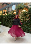 Şifon Piliseli Etek - Bordo