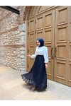 Şifon Piliseli Etek - Lacivert