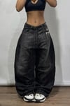 Baggy Siyah Yıkamalı Cep Grafitty Nakış Detay Y2k Denim Pantolon