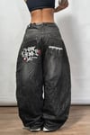 Baggy Siyah Yıkamalı Cep Grafitty Nakış Detay Y2k Denim Pantolon