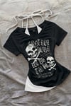 Gothic Skulls Control Baskılı Ek Askı Bağlama Detay Kısa Kollu Body