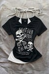 Gothic Skulls Control Baskılı Ek Askı Bağlama Detay Kısa Kollu Body