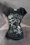 Gotik Skulls Control Geniş Yaka Y2K Crop - Siyah
