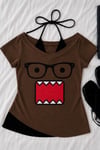 Kahverengi Domo Kun Ek Askılı Y2K Crop