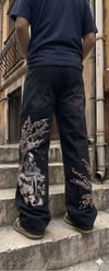 Sakura Şövalyesi Nakışlı Y2K Siyah Baggy Pantolon