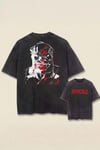Siyah Yıkamalı Invincible Omni-Man Unisex Kısa Kollu Sırt Baskı T-Shirt