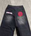 Spider Man Retro Siyah Baggy Nakışlı Kot Pantolon