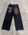 Spider Man Retro Siyah Baggy Nakışlı Kot Pantolon
