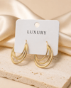  Luxury Üç Aralıklı İç İçe Oval Halka Küpe – Gold