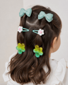  Mint Fiyonk ve Çiçek Detaylı Çocuk Saç Tokası – 6'lı Set