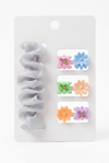 Beyaz Scrunchie ve Renkli Çiçekli Mini Mandal Toka Seti