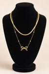 Çelik Altın Tonlu Fiyonk Figürlü İki Katlı Kolye