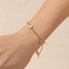 Fashion 14K Altın Kaplama Sedef Kare, Kalp ve Kemik Charm Detaylı Bileklik