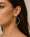 Luxury Çelik Büyük Boy Köşeli Geometrik Halka Küpe – Gold