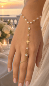 LUXURY İnci ve Yıldız Detaylı Çift Oval Taşlı Gold Şahmeran
