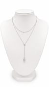 LUXURY Taş Sallantılı İki Katlı Gümüş Ton Lariat Kolye