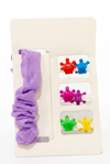 Mor Scrunchie ve Renkli Taç Figürlü Mini Mandal Toka Seti