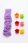 Mor Scrunchie ve Renkli Yıldız Figürlü Mini Mandal Toka Seti