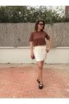 Ekru Likralı Modern Mini Etek