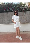 Kadın beyaz şortlu rahat spor takım